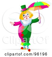 Cute Clown Walking With An Umbrella On A Tightrope