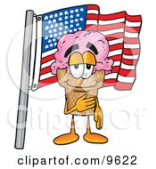 Clipart Picture Of An Ice Cream Cone Mascot Cartoon Character Pledging Allegiance To An American Flag