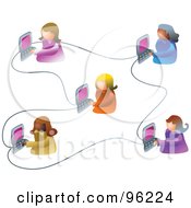 Poster, Art Print Of Group Of Five Women Working On An Office Network