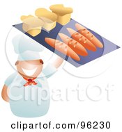 Poster, Art Print Of Friendly Baker Holding Up A Tray Of Breads And Loaves