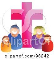 Poster, Art Print Of Happy Caucasian Christian Family Under A Pink Cross