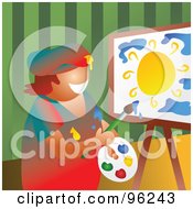 Poster, Art Print Of Happy Artist Painting A Sun On Canvas