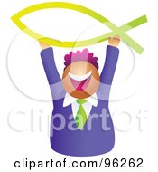 Poster, Art Print Of Faceless Christian Man Holding Up A Fish