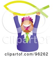 Royalty Free RF Clipart Illustration Of A Faceless Christian Man Holding Up A Fish