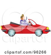 Royalty Free RF Clipart Illustration Of A Man Driving By In A Red Convertible Car