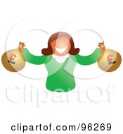 Poster, Art Print Of Happy Woman Holding Two Bags Of Euro Money