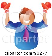 Poster, Art Print Of Champion Businessman Smiling And Holding Up Boxing Gloves