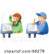 Poster, Art Print Of School Boy And Girl At Their Desks In Class