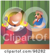 Poster, Art Print Of Man And Woman Talking On Headsets In An Office