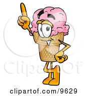 Ice Cream Cone Mascot Cartoon Character Pointing Upwards