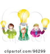 Poster, Art Print Of Creative Business Team Smiling And Holding Up Light Bulbs