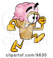 Poster, Art Print Of Ice Cream Cone Mascot Cartoon Character Running