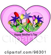 Poster, Art Print Of Spring Flowers And Happy Mothers Day Text In A Pink Heart