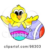 Poster, Art Print Of Yellow Hatching Chick In A Purple Easter Egg With Painted Lines