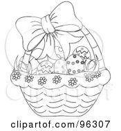 Poster, Art Print Of Outlined Bow On A Basket With Grass And Easter Eggs