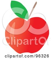 Poster, Art Print Of Green Leaf And Stem On A Red Apple