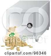Poster, Art Print Of Money Bag Coins And Cash By A Cubic Personal Safe
