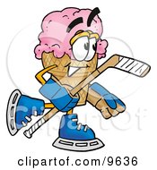 Clipart Picture Of An Ice Cream Cone Mascot Cartoon Character Playing Ice Hockey