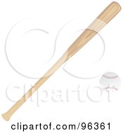 Royalty Free RF Clipart Illustration Of A Wood Baseball Bat And White Ball by Rasmussen Images