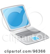 Poster, Art Print Of Silver Laptop Opened With A Blue Screen