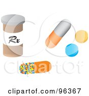 Poster, Art Print Of Digital Collage Of A Prescription Pill Bottle With Pills