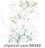 Background Of Green Blue And Pink Vines With Splatters And Butterflies Over White