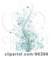 Royalty Free RF Clipart Illustration Of A Background Of Grungy Pastel Blue Purple And Green Vines With Splatters And Butterflies by MilsiArt