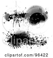 Digital Collage Of Two Grungy Black Ink Splatters Over Halftone Dots