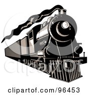 Royalty Free RF Clipart Illustration Of A Black And White Steam Train Moving Forward by patrimonio #COLLC96453-0113