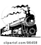 Poster, Art Print Of Black And White Steam Train Traveling Along The Railroad