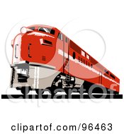 Poster, Art Print Of Red Diesel Train From The Front Right View
