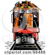 Poster, Art Print Of Orange Diesel Locomotive From The Front