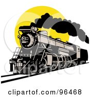 Poster, Art Print Of Steam Engine Locomotive Against A Yellow Sun