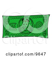 Clipart Picture Of An Ice Cream Cone Mascot Cartoon Character On A Dollar Bill