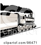 Poster, Art Print Of Black And White Steam Locomotive From A Rear Side Angle