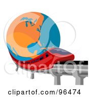 Poster, Art Print Of Red Monorail Speeding Past A Globe