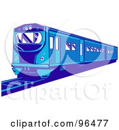 Poster, Art Print Of Blue Passenger Train On A Blue Track