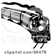 Poster, Art Print Of Black And White Steam Train Coming Around A Curve