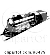 Poster, Art Print Of Black And White Steam Engine Stopping On A Straight Track