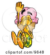 Poster, Art Print Of Ice Cream Cone Mascot Cartoon Character Plugging His Nose While Jumping Into Water
