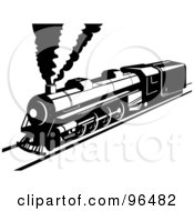 Poster, Art Print Of Black And White Steam Train On A Straight Railway
