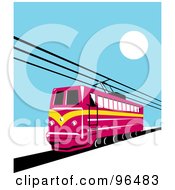 Poster, Art Print Of Red Electric Rail Tram Train On A Blue Day