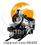 Poster, Art Print Of Black Steam Train Moving Forward Against An Orange Sun