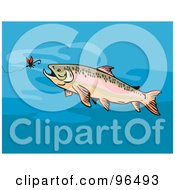 Royalty Free RF Clipart Illustration Of A Trout Chasing After Bait On A Hook