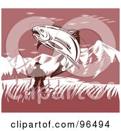 Royalty Free RF Clipart Illustration Of A Leaping Trout Caught On A Fishermans Hook