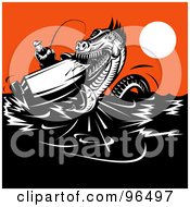 Royalty Free RF Clipart Illustration Of A Sea Monster Attacking A Fishermans Boat by patrimonio