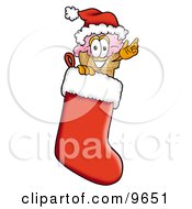 Ice Cream Cone Mascot Cartoon Character Wearing A Santa Hat Inside A Red Christmas Stocking