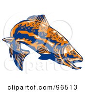 Poster, Art Print Of Diving Orange And Blue Trout Fish