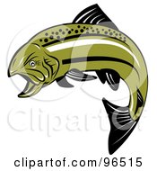 Royalty Free RF Clipart Illustration Of A Leaping Green Angry Trout Fish