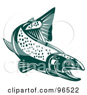 Poster, Art Print Of Green Swimming Trout Fish With An Open Mouth